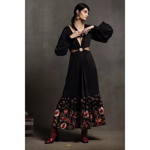 Anthropologie Karolina Black Embroidered Cut Out Dress by Geisha Designs - Picture 2 of 12